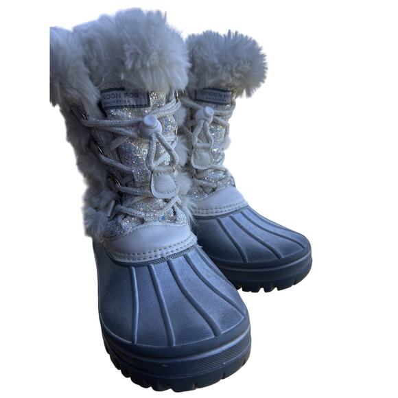 LONDON FOG Girls Fur Winter Boots Sparkles Girls Size 2 White Gray Sequins - Picture 2 of 16